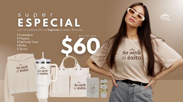 Imagen de Promocion 062725-1 (1 E): Kit Eternal Sin Miedo Al Exito (Sudadera +  Playera +  Perfume + Bolsa + Termo)